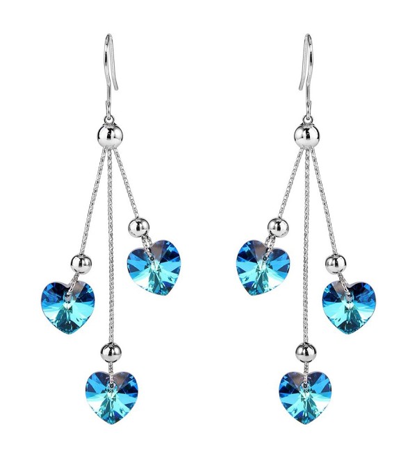 EleQueen Silver tone Earrings Swarovski Crystals - Bermuda Blue - CX12N1RBGQ7