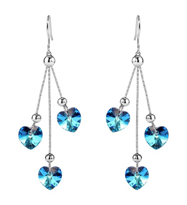 EleQueen Silver tone Earrings Swarovski Crystals - Bermuda Blue - CX12N1RBGQ7