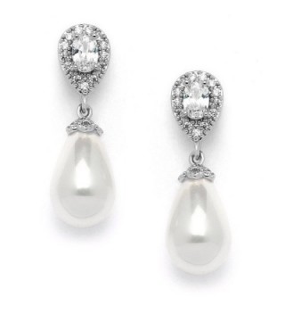 Mariell Glass Pearl Drop Clip On Earrings with Pear-Shaped CZ Halos for Wedding- Bridal- Formal & Fashion - C912N0BNPAY