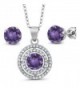2.89 Ct Round Purple Amethyst 925 Sterling Silver Pendant Earrings Set With 18 Inch Silver Chain - CF11DIH4LXL