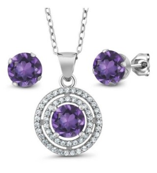 2.89 Ct Round Purple Amethyst 925 Sterling Silver Pendant Earrings Set With 18 Inch Silver Chain - CF11DIH4LXL