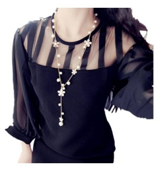 Pendant Necklaces JUNKE Women's 28" Pearl Flower Sweater Chain Long - CQ12LGDE859