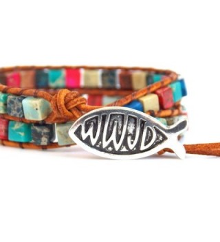 WWJD Bracelet Leather Rainbow Beads in Women's Wrap Bracelets