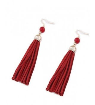 A&J. Womens Elegant Leather Long Tassel Pendant Dangle Drop Stud Earrings - Red - C7182KOAI7R