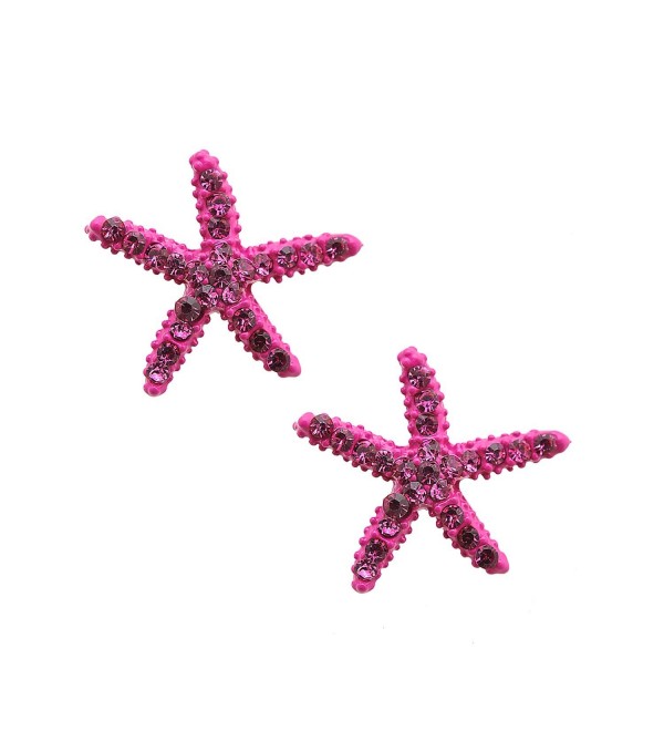 Crystal Colorful Starfish Earrings (Hot Pink Color) - CL11DMSFMWZ