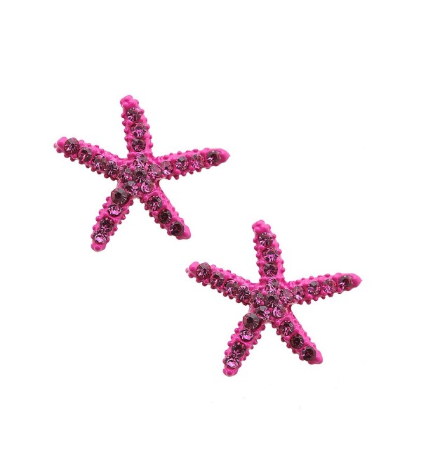 Crystal Colorful Starfish Earrings (Hot Pink Color) - CL11DMSFMWZ