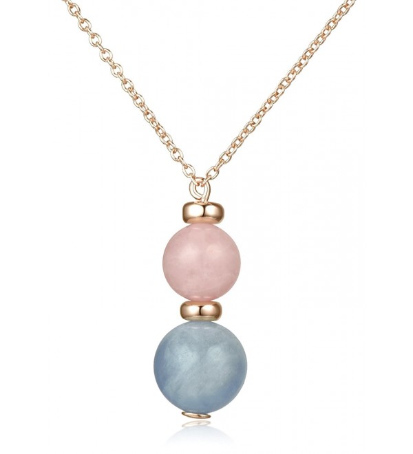 Lanfeny Rose Gold Plated 925 Sterling Silver Pendant Necklace with Natural Rose Quartz and Aquamarine - CZ182G3H04G