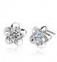 925 Sterling Silver Rose Flower Shaped Stud Earrings with White Cubic Zircon- 10mm - CM11ZDVYPMR