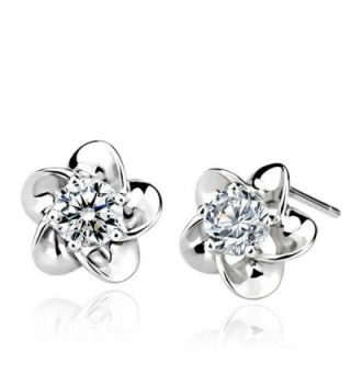 925 Sterling Silver Rose Flower Shaped Stud Earrings with White Cubic Zircon- 10mm - CM11ZDVYPMR