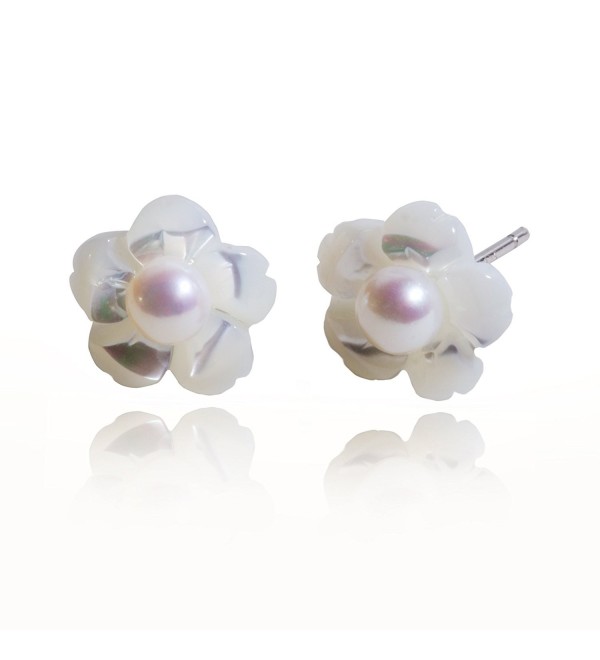 S.Leaf Sterling Silver Cherry Earrings Pearl Stud Earrings Camellia Earrings Flower Ear Studs - pearl - CA17Z7O39RU