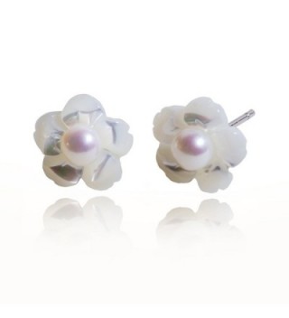 S.Leaf Sterling Silver Cherry Earrings Pearl Stud Earrings Camellia Earrings Flower Ear Studs - pearl - CA17Z7O39RU