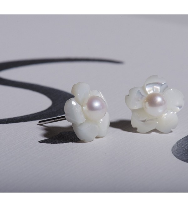 Sterling Silver Cherry Earrings Pearl Stud Earrings Camellia Earrings Flower Ear Studs - pearl ...