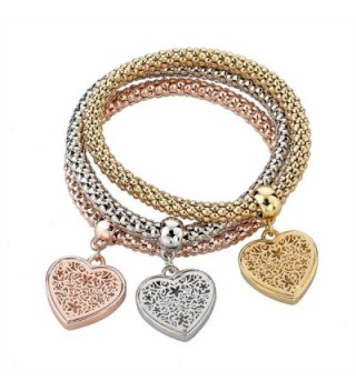 Long Way Women Gold Silver Rose Gold Plated Corn Chain Hollow Out Heart Charm Bracelet - CT11X6C6EUV