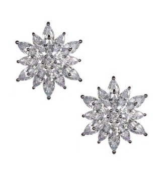 Samky Jewelry Starburst Flower Brilliant Marquise CZ Crystals Stud Earrings with Gift Box - CV12O8DRDYD