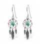 925 Sterling Silver Hypoallergenic Dream Catcher & Dangling Feathers w/ Turquoise Fishhook Earrings 30827 - C312O7K9GSI