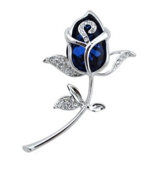 ALBEST Jewelry Women's Elegant Zircon Rose Brooches Pin Scarves Buckle Dual Use - Silver and Blue - CV12GT770H5