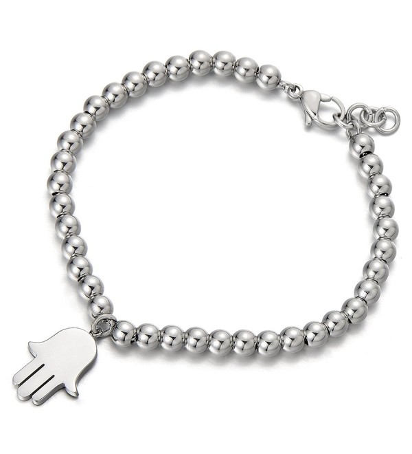 Ladies Link Charm Bracelet with Dangling Hamsa Hand of Fatima Charm Stainless Steel - C612D2IH88P