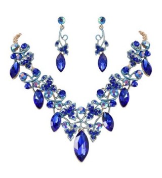 BriLove Bohemian Statement Necklace Gold Tone - Royal Blue Gold-Tone - CF187I39CM7