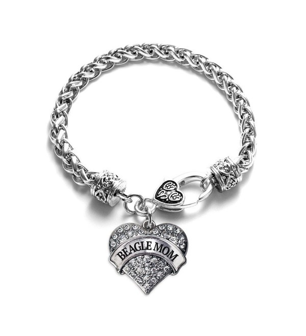Beagle Mom Pave Heart Charm Bracelet Silver Plated Lobster Clasp Clear Crystal Charm - C8123HZQV27