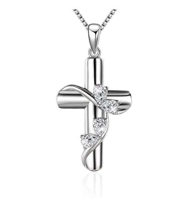 BGTY 925 Sterling Silver Cubic Zirconia Faith Hope Women Love Cross Pendant Necklace- Box Chain 18" - CU1896LMTOL