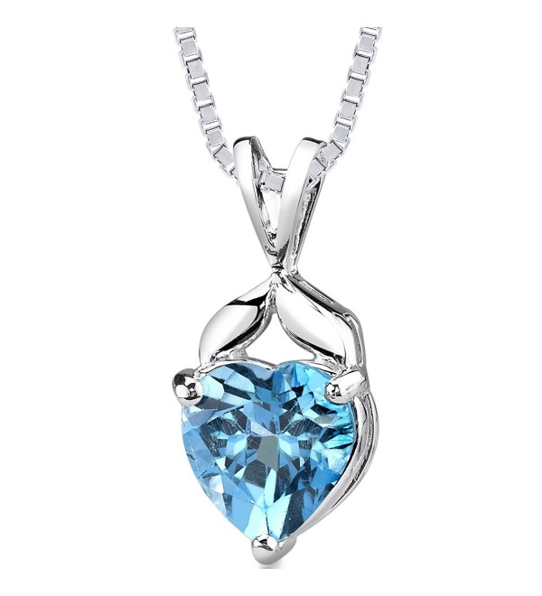 Swiss Blue Topaz Pendant Necklace Sterling Silver 3.00 Carats Heart Shape - CQ11FJLXAP3