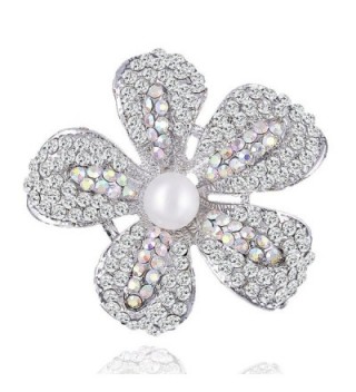 Yilanair Flower Crystal Pearl Brooch Pin for Dress - Silver - C012NT19DR8