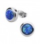 Women's Stainless Steel Bezel Set Black Synthetic Opal Stud Earrings. - CX11WRJUKIL