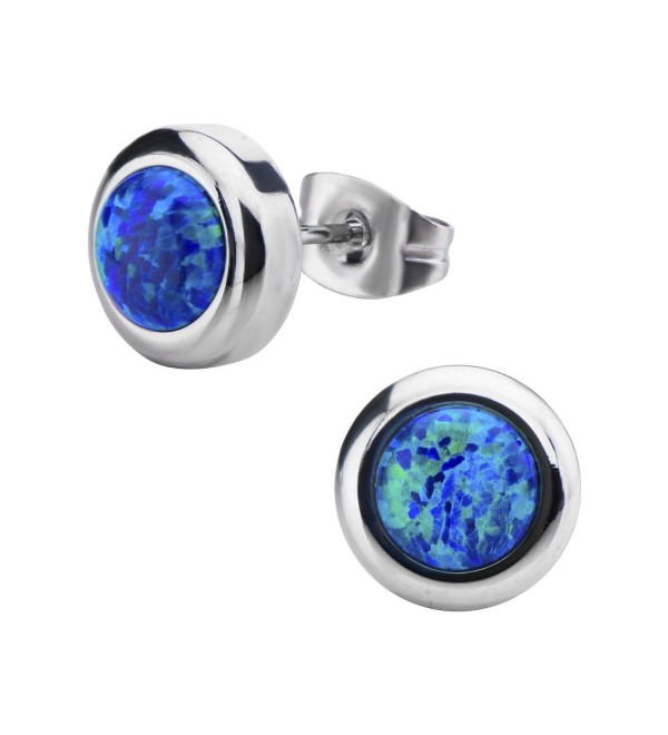 Women's Stainless Steel Bezel Set Black Synthetic Opal Stud Earrings. - CX11WRJUKIL