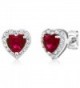 925 Sterling Silver Heart Shape Women's Halo Stud Earrings (2.32 Cttw. 5MM Center Stone) - Ruby Red and White - CF11PHS5OSZ