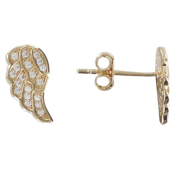 Les Poulettes Jewels - Gold Plated Earrings Studs Angel Wing and Rhinestones - C811QQN3XLP