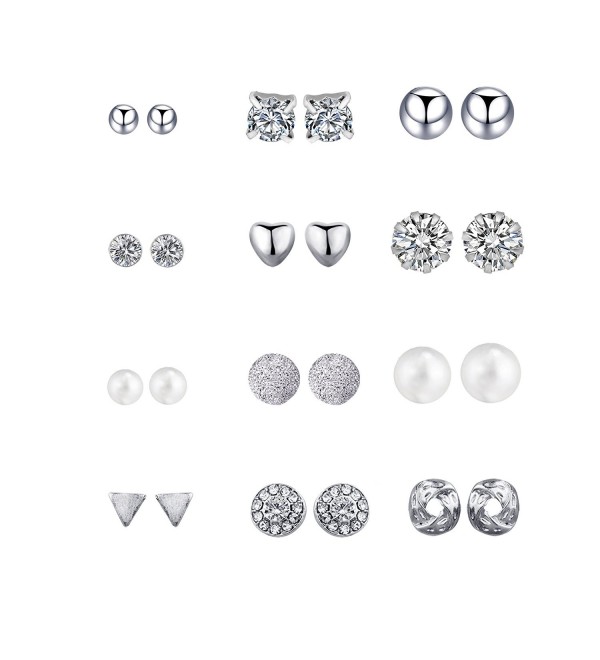 Aikooch 12 Pairs Geometric Crystal Punk Piercing Stud Earrings for Women - 12 Pair Silver - C21840AW7K3