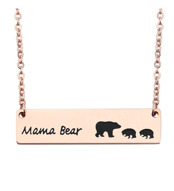 WUSUANED Rose Gold Sweet Mama and Cub Bear Bar Necklace Gift for Mom Grandma Wife - 2 cubs rose gold - C6188E2N7UQ