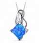 Created Blue-Green Opal Pendant Necklace Sterling Silver Princess Cut 2.00 Carats - C711NK4YGYL