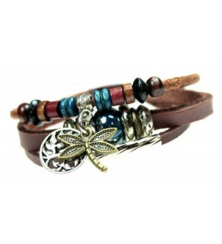 Dragonfly and Tree of Life Three Strand Beaded Leather Zen Bracelet in Gift Box - CD126XN463V