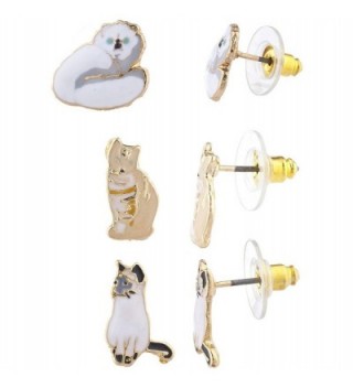 Lux Accessories Gold Tone Assorted Enamel Kitty Cat Post Stud Earring Set 3pc - C6183WWTUL3