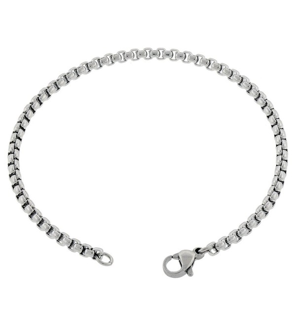 Women's Box Rolo 3mm Chain Anklet Silver 316l Stainless Steel (7in - 14in) - CF124AE0XBX