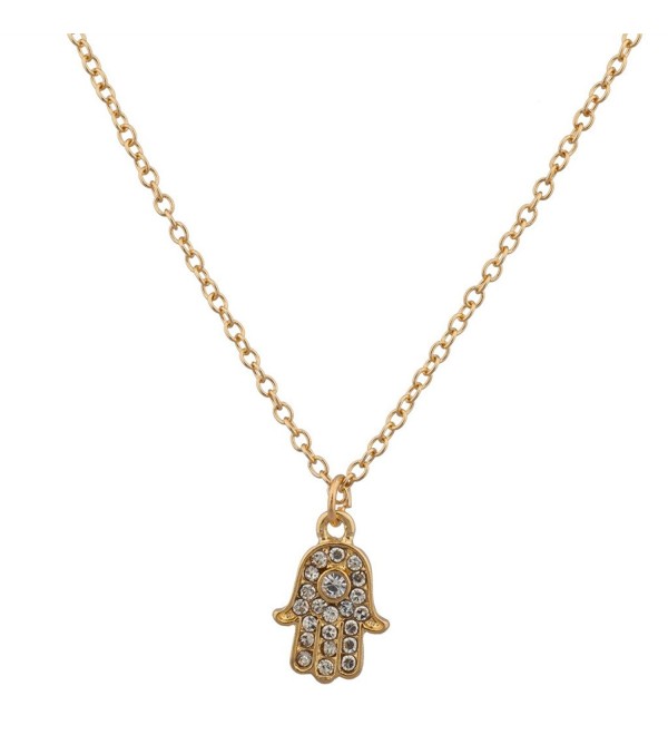 Lux Accessories Simple Delicate Pave Hamsa Evil Eye Pendant Necklace - CQ125BQXK3N