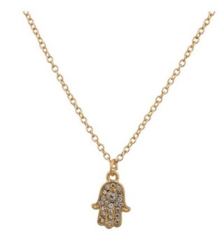 Lux Accessories Simple Delicate Pave Hamsa Evil Eye Pendant Necklace - CQ125BQXK3N