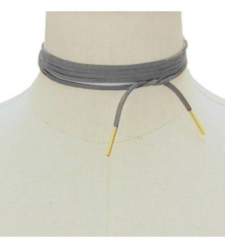 Ginga's Galleria Dark Grey Wrap Around Tie Choker Faux Suede Gold Metal Bar Tip Necklace - CV12N204DRY