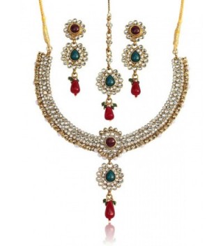 Touchstone gold tone Indian bollywood Kundan look red green colors party wear jewelry necklace for women - CH12NV1XTPY