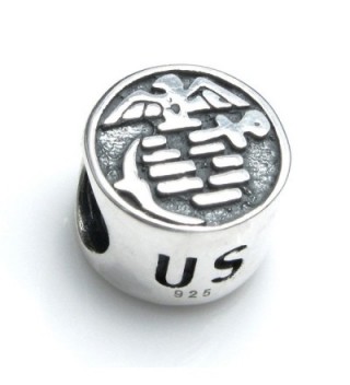 925 Sterling Silver USMC US Marine Corps Bead For European Charm Bracelets - CG11N2PTRWJ