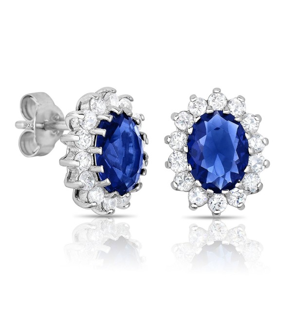 Sterling Silver Blue Sapphire CZ with White CZ Helo Jackets Princess Diana Kate Middleton Earrings - C911OTCHP7N