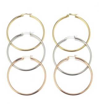 Mocalady Jewelers Womens 3 Pairs Stainless Steel Hoop Earrings Ear Loop Jewelry Set 40 MM/50MM/60MM - CN185T7MTKT