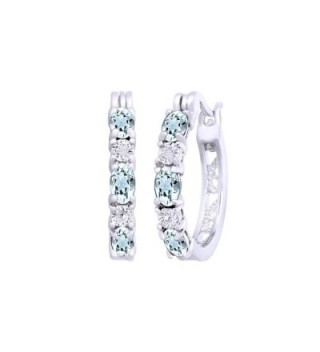 Simulated Aquamarine & White Cubic Zirconia Hoop Earrings In 14k Gold Over Sterling Silver - C712O67Z1DI