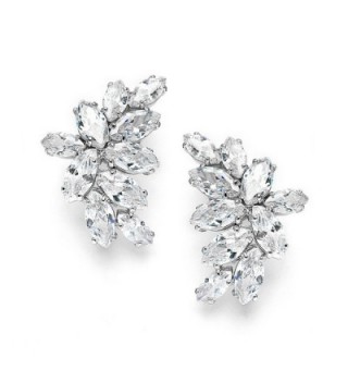 Mariell Cubic Zirconia Marquis-Cut Graceful Curved Cluster Bridal Wedding Earrings - Platinum Plated - C111ZP6UDK3