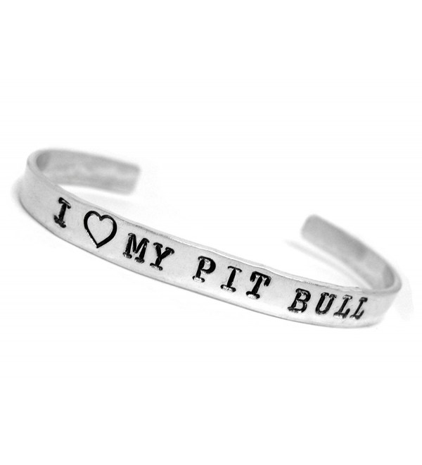 Hand Stamped Aluminum Bracelet - I (heart) My Pit Bull - CS11TJBFRUL