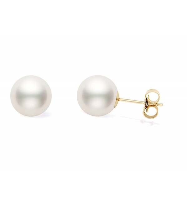 14k Gold AA+ Quality Japanese White Akoya Cultured Pearl Stud Earrings - CH11BELWSMT