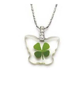 Stainless Steel Real Irish Four Leaf Clover Little Butterfly Pendant Necklace- 16-18 inches - CS11OVBIA8J