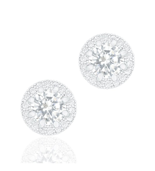 ORROUS & CO Legacy Collection 18K White Gold Plated Cubic Zirconia Halo Stud Earrings- Round - CO126M9O4EH