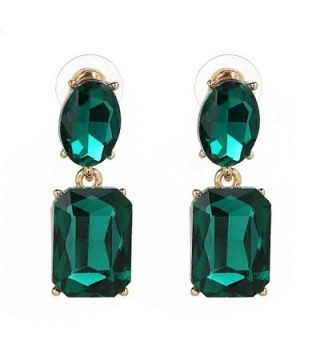 YAZILIND Jewelry Silver Plated Rectangle Full Cubic Zirconia CZ Flawless Long Dangle Earrings - Green - CE11L9AW9GJ